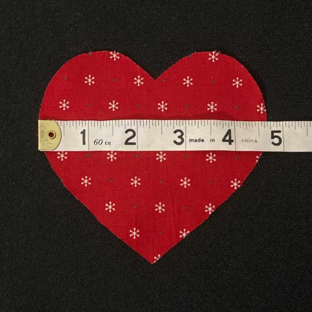 Vintage 1990s Set of 5 Red Heart Shaped Christmas Fabric Scraps 4.5” x 4.5”